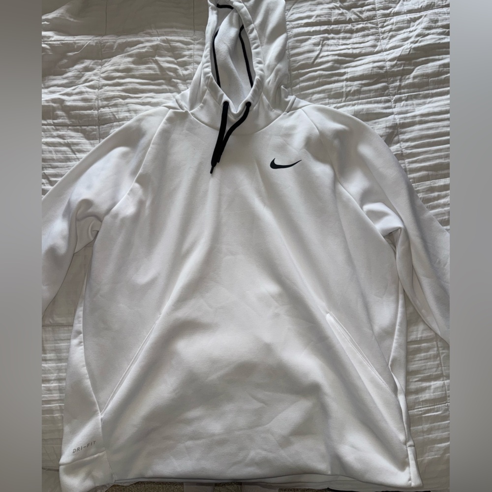 Men Nike White Hoodie with Black Logo